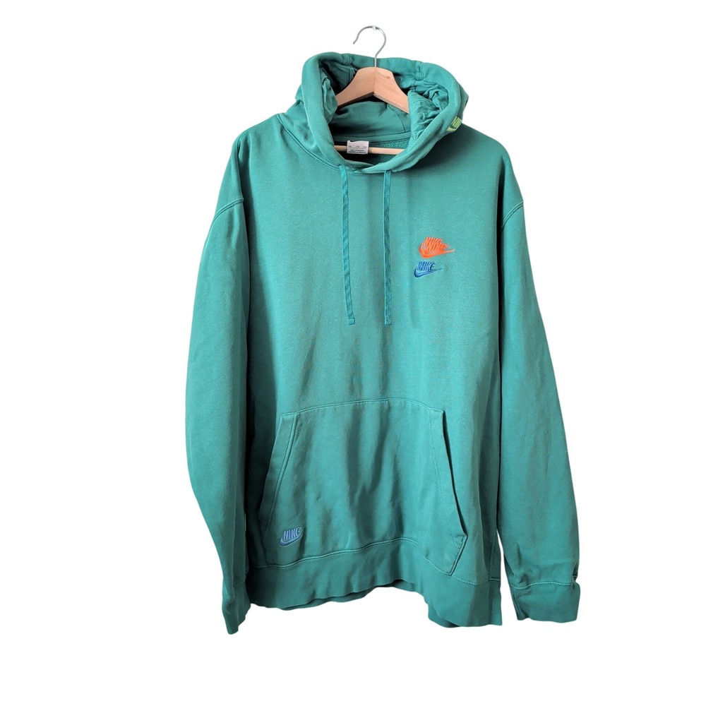 Nike Sportswear Multi Logo Embroidered Hoodie Green XXL DV8176 Sporty Streetwear